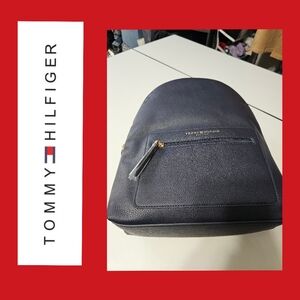 NWT. Tommy Hilfiger Navy Leather Backpack